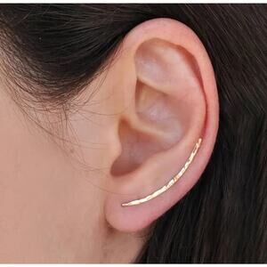 Golden Stainless Steel Hammered U Shaped Ear Cuff Clip Earrings For Women